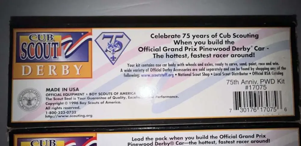 Vintage 1996 Cub Scout Grand Prix Pinewood Derby Kit 75th Anniversary Edition